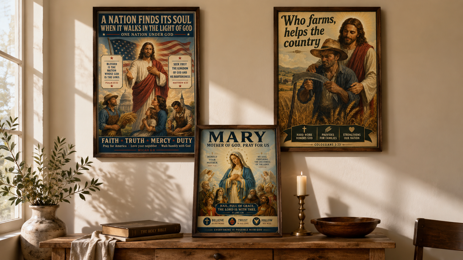 Vintage Canvas collection, highlighting all our faithful images, created by our artists for our local church.