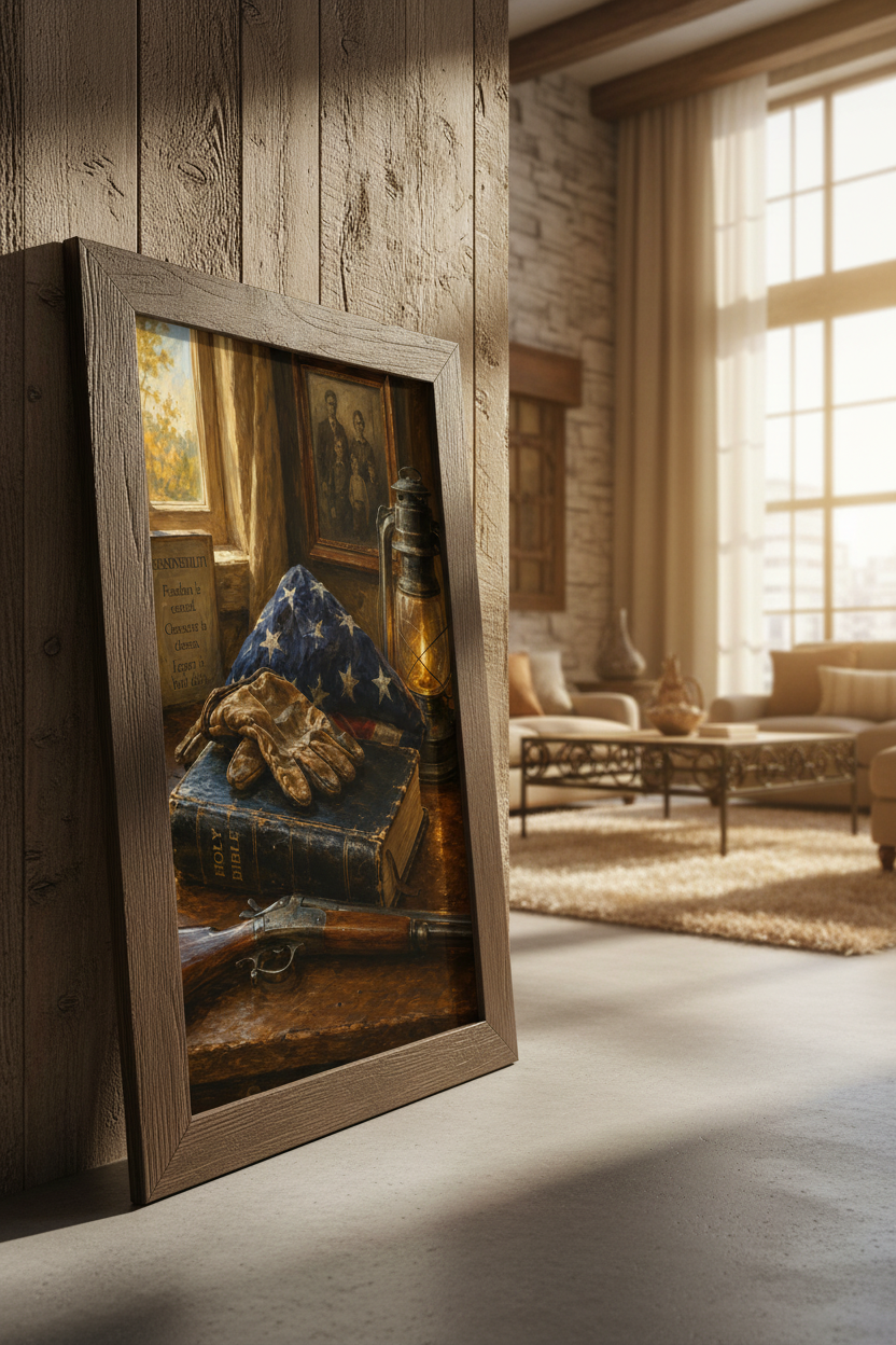 Christian rustic painting in a christian home on the country side